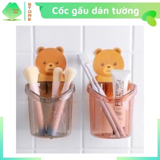 Cốc Nhựa Dán Tường Đựng Kem Đánh Răng, Bàn Chải, Cốc Gấu Cute Dán Tường Nhà Tắm
