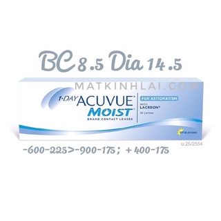 (8.5/14.5) Kính áp tròng 1 ngày cận >9 viễn >4 loạn >225 ACUVUE Moist (Johnson &amp; Johnson)