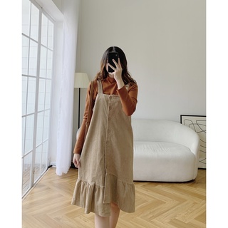 Set Áo Cổ Lọ + Yếm Váy Nhung Gân Đuôi Cá Nâu - Leda