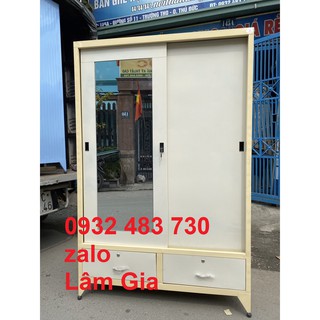 Tủ sắt quần áo cửa lùa màu kem