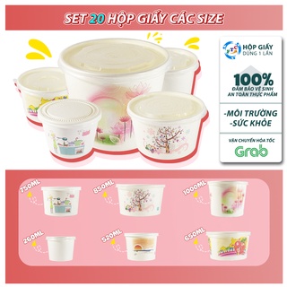 SET 20 Hộp Giấy, Tô Giấy Thực Phẩm FTC 🥗 Chất Liệu Giấy Cao Cấp Dùng 1 Lần Đựng Cháo, Bún, Phở, Đồ Ăn Mang Về
