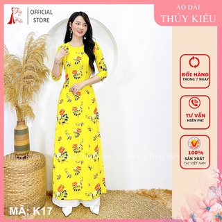 Áo dài nữ truyền thống thiết kế may sẵn tết cách tân nữ nền vàng hoa cúc K17 Thúy Kiều mềm mại co giãn áo dài giá rẻ