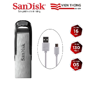 USB 3.0 SanDisk CZ73 16GB Ultra Flair upto 130MB/s + Cáp sạc micro USB tròn Romoss - Hãng phân phối chính thức