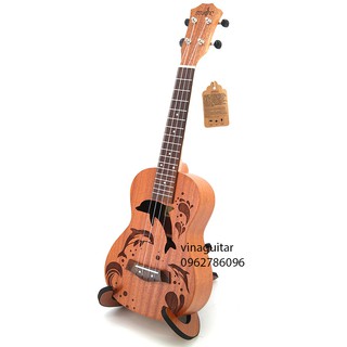 Đàn Ukulele Concert Music Cá Heo Chính Hãng Full Gỗ Hồng Đào Bắc Phi