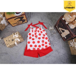 Bộ quần áo bé gái thô đũi 2 dây nơ litibaby Mã BTDN02