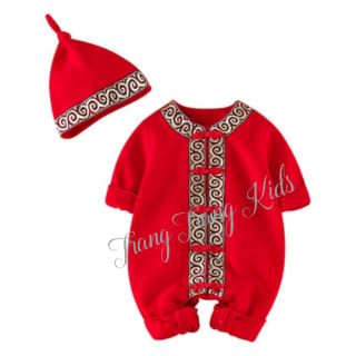BỘ ÁO LIỀN QUẦN KÈM MŨ LEN ĐỎ NGÀY TẾT CHO BÉ 5 - 13 KG
