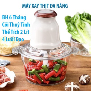 Máy Xay Thịt Đa Năng Cối Thủy Tinh 4 Lưỡi Dao Dung Tích 2L , Cối Xay Tỏi Ớt Công Suất 250W Hàng Nội Địa Cao Cấp