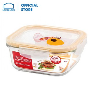 [Mã LIFEHL25 giảm 10% đơn 350K] Hộp thủy tinh Lock&amp;Lock hình vuông Euro Steam hole 750ml màu vàng LLG224T