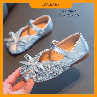 Giày búp bê cho bé gái 1 - 12 tuổi màu bạc đính kim sa siêu sang GE69