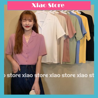 Áo sơ mi  Hàn mịn tay ngắn, tay cộc nhiều màu xiao-  cổ vest trơn quốc dân - cổ vest trơn