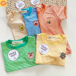 Bộ Cộc Tay Kẻ Thun Lạnh Minky Mom Thêu Họa Tiết Cho Bé Trai Và Bé Gái Quần Áo Trẻ Em Từ 8kg đến 18kg [Hàng Loại 1]
