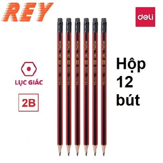 Bút Chì Gỗ 2B Sọc Đen Đỏ DELI | 10902 sản phẩm chính hãng