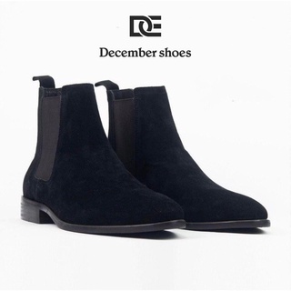 Giày Chelsea boots nam da lộn màu đen da bò thật