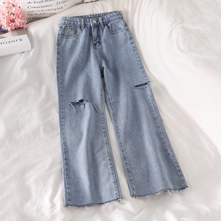 {HCM / CÓ SẴN} QUẦN JEAN NỮ ULZZANG ỐNG SUÔNG RÁCH GỐI LAI TUA SIZE M Q004
