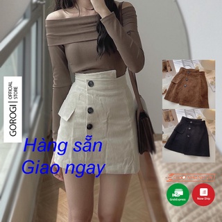 Chân váy chữ A nữ nhung tăm ngắn lưng cao đẹp công sở kèm quần lót trong đi chơi đi làm màu đen nâu trắng kem GOROGI