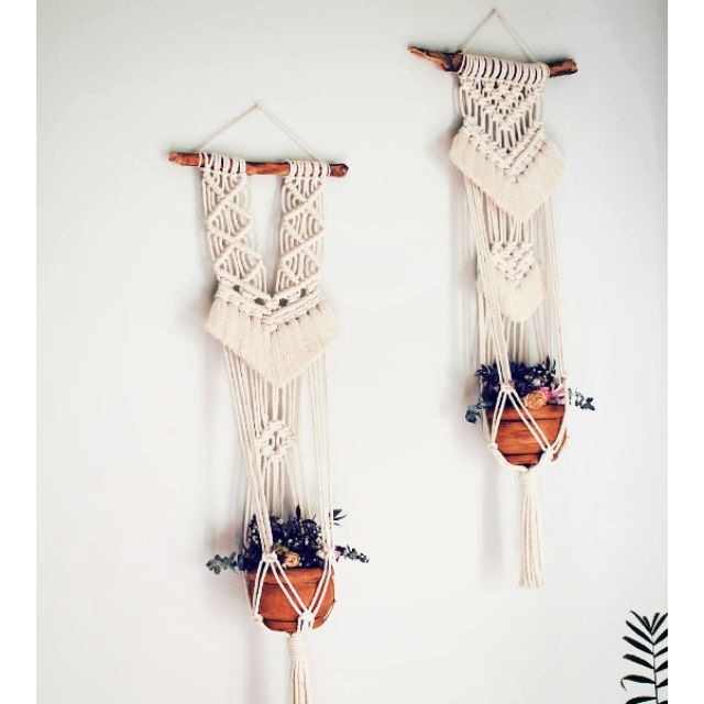 Dây đan Macramé treo chậu cây, treo tường trang trí - Mẫu tua rua