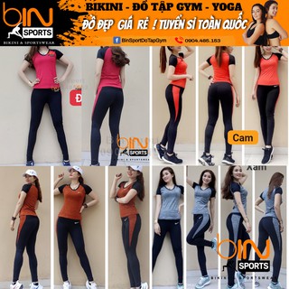Đồ tập gym nữ , set bộ quần dài áo phủ bụng thể thao Bin Sports BD046