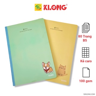 Vở may dán gáy Klong B5 80 trang caro MS 834 màu Pastel, cuốn tập sổ Klong [Chọn Màu]