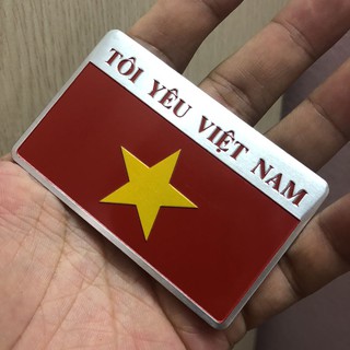 Tem nhôm kim loại trang trí hình cờ tổ quốc Tôi Yêu Việt Nam (Bộ 2 cái)