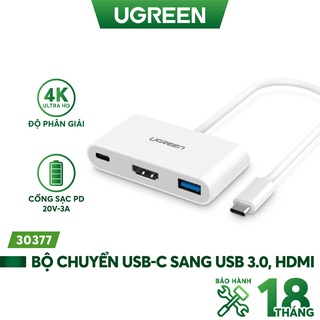 Dây chuyển đổi USB Type C sang USB 3.0 + HDMI + USB Type C UGREEN 30377 (màu trắng)