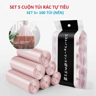 Set 5 Cuộn Rác Tự Tiêu Nhật ( Set 5= 100 Túi) Tự Hủy Sinh Học