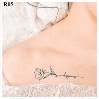 Hình xăm cành hoa happiness r05. Xăm dán tatoo mini tạm thời, size <10x6cm