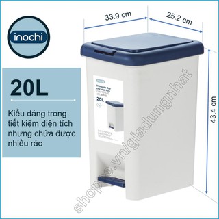 Thùng Rác Nhựa Đạp Chân Nắp Đậy Chữ Nhật Inochi 20 Lít Làm Sọt Rác Văn Phòng,Đựng Rác Gia Đình, Trong Nhà, Ngoài Trời