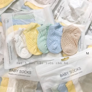 Set 5 đôi tất lưới cổ ngắn tất cho trẻ sơ sinh hè thu cho bé trai bé gái 0-3 tuổi hàng xuất Hàn