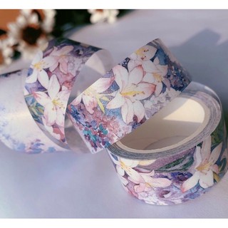 (Chiết theo chu kỳ) Băng dính washi tape hoạ tiết thiên nhiên hoa LILY tím hồng