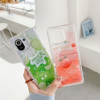 Ốp điện thoại kim tuyến nước hình quả đào/chanh cho Xiaomi Mi 11 Lite POCO X3 GT M3 Pro F3 Redmi 9T Note 9T 8 Pro Redmi K20 K30 K40 Pro