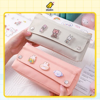 (Tặng kèm huy hiệu) Túi Đựng Viết Bóp Viết Vải Canvas Ngang Tiện Lợi CUTE