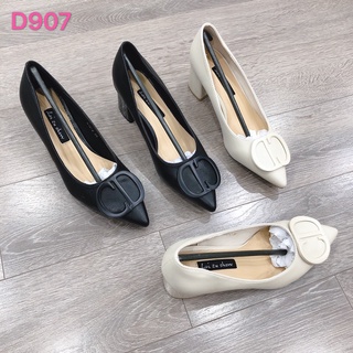 Giày cao gót nữ công sở da lì gót vuông đế 5cm-D907