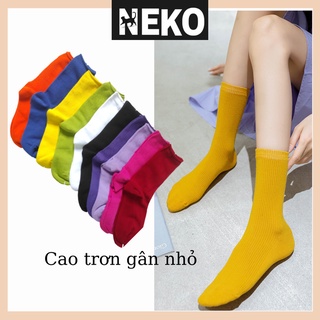 Vớ cao cổ trơn nhiều màu, tất bắp chân thun gân nhỏ NEKO