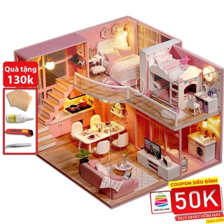 Nhà búp bê Pink for Life L026 Tặng có Đèn Led tặng kèm dụng cụ lắp ráp và Mica chắn bụi