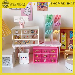 Tủ Mini 9 ngăn, Hộp 9 ngăn Kéo Cute Chống Bụi Lưu Trữ Để Bàn Đựng Trang Sức Vòng Tay Mĩ Phẩm Đồ Dùng Học Tập