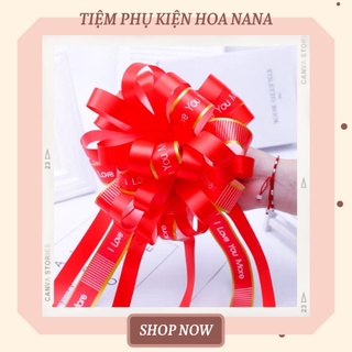 [Bông To 20*50cm] Nơ Rút Tú Cầu In Chữ I LOVE YOU, Trang Trí Hộp Quà, Tiệc, Xe Hoa
