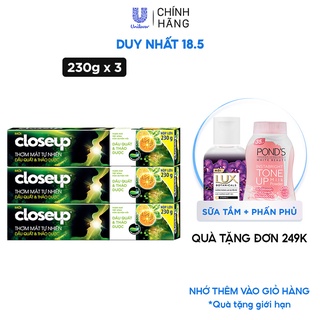 Combo 3 Kem đánh răng dạng gel sạch khuẩn Closeup Thơm Mát Tự Nhiên Dầu Quất, Thảo Dược 230g