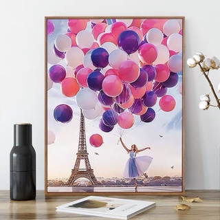 Tranh tự tô số hoá DIY tô màu theo số đã căng khung 40*50 chùm bóng pariS