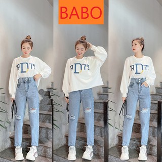 [ NY335 ] QUẦN BAGGY JEAN NỮ LƯNG CAO XẺ NỮA ĐĨA CHÉO RÁCH 2 GỐI TO CAO CẤP BABO LAI CUỐN ĐỦ SIZE S, M, L FORM CHUẨN