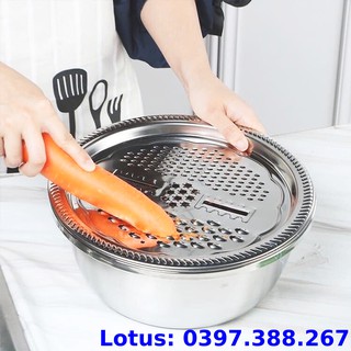 Bộ rổ nạo inox đa năng 3 trong 1 bao gồm mâm nạo rổ và chậu rửa.
