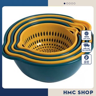 Bộ rổ nhựa kèm chậu gồm 6 món cao cấp (3 chậu - 3 rổ)
