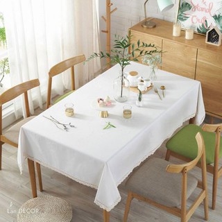 KHĂN TRẢI BÀN LAN DECOR TB473 MÀU TRẮNG VẢI SỢI DỆT COTTON DÀNH CHO BÀN TIỆC, BÀN BẾP