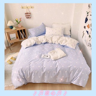 Bộ chăn ga và gối cotton poly -mẫu trái tim xanh trắng-luis bedding miễn phí bo chun theo kích thước