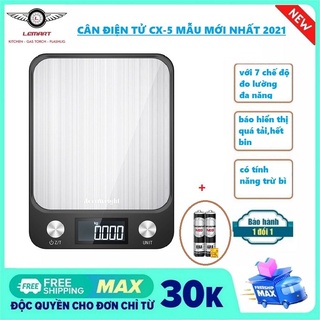 Cân điện tử nhà bếp định lượng 1g - 5kg cao cấp phím cảm ứng 7 mức đo lường mặt thép không gỉ,độ chính xác cao,sang tọng