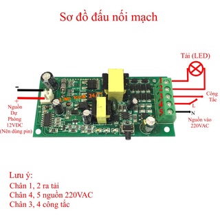 Mạch UPS Nguồn Dự Phòng 12VDC Lên 220VAC Cho Đèn LED 7W – 26W Tự Động Sạc Cho Pin 12V