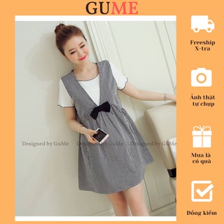 Váy Bầu Kẻ Caro Giả Yếm Nơ Bụng ( kèm ảnh thật )MYC 1245