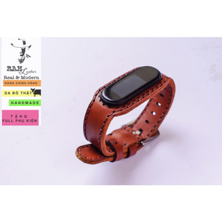 Dây miband da bò thật nâu đỏ cao cấp cho miband 3 , miband 4 , miband 5, miband 6 - RAM Leather