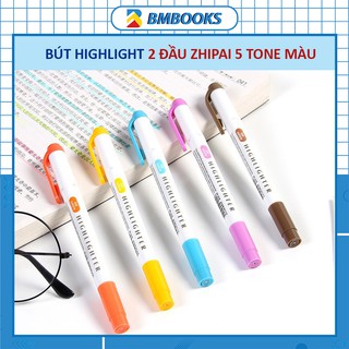 Bút highlight pastel 2 đầu Zhipai set 5 chiếc với 5 tone màu khác nhau dùng đánh dấu nhớ dòng tiện lợi BMBooks