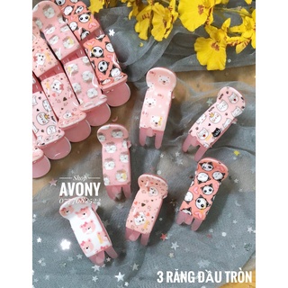 Kẹp tóc càng cua - Cặp tóc 5 răng đầu tròn in hoạ tiết thú gam màu hồng Honey