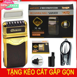 Máy Cạo Râu Qishi Q688 bọc da TẶNG kéo cắt đa năng gấp gọn